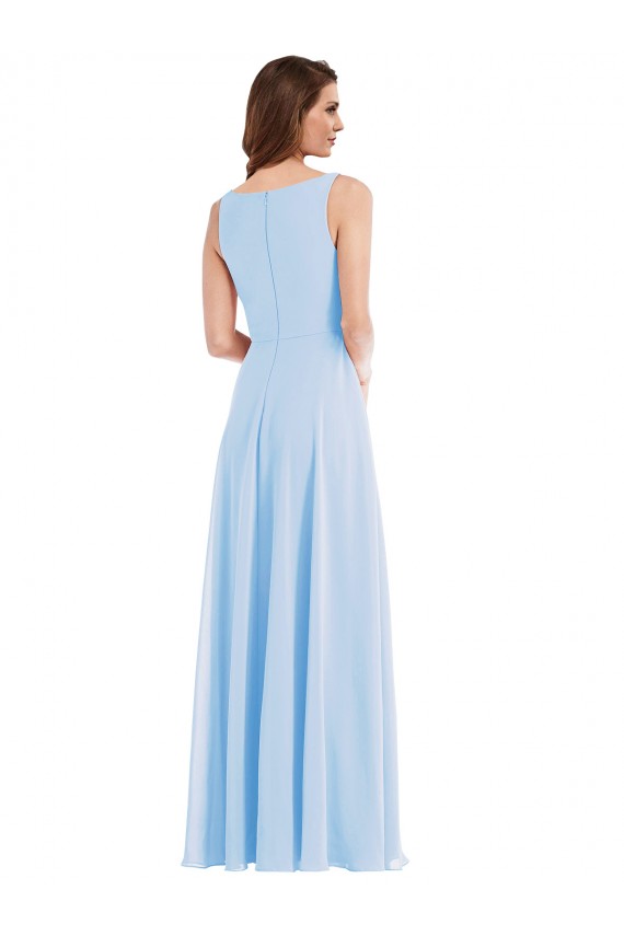Soft Chiffon V-Neck A-Line Light Sky Blue Semi Formal Evening Dress / Bridesmaid Dress Derby