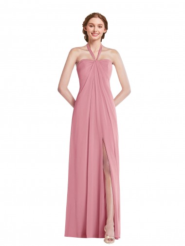 Soft Chiffon Halter Neck Open Back A-Line Skin Pink Semi Formal Evening Dress / Bridesmaid Dress Derby