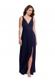 Soft Chiffon V-Neck V-Back A-Line Dark Navy Black Tie Evening Gown / Bridesmaid Dress Derby