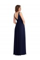 Soft Chiffon V-Neck V-Back A-Line Dark Navy Black Tie Evening Gown / Bridesmaid Dress Derby