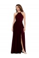 Soft Chiffon Halter Neck Low Back A-Line Burgundy Gold Semi Formal Evening Dress / Bridesmaid Dress Derby