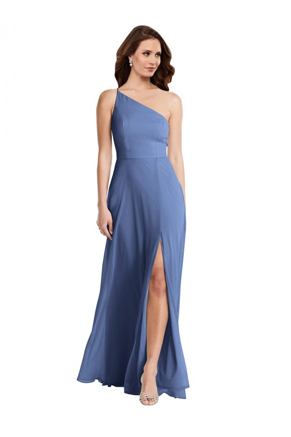 Soft Chiffon One Shoulder A-Line Windsor Blue Formal Evening Gown / Bridesmaid Dress Derby