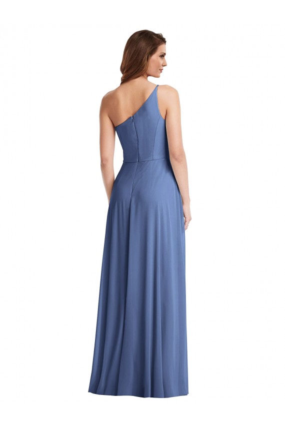 Soft Chiffon One Shoulder A-Line Windsor Blue Formal Evening Gown / Bridesmaid Dress Derby