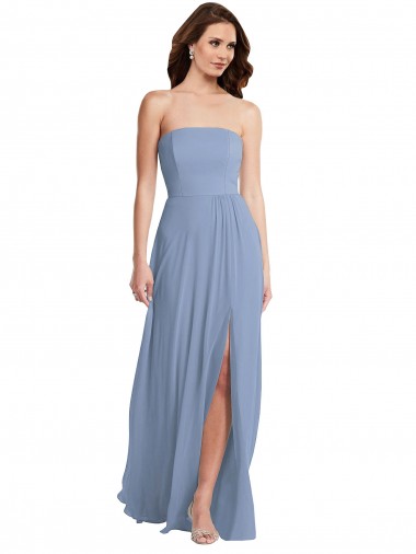 Soft Chiffon Strapless A-Line Dusty Blue Semi Formal Evening Dress / Bridesmaid Dress Derby