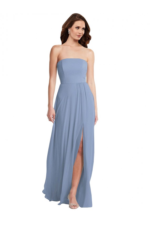 Soft Chiffon Strapless A-Line Dusty Blue Semi Formal Evening Dress / Bridesmaid Dress Derby