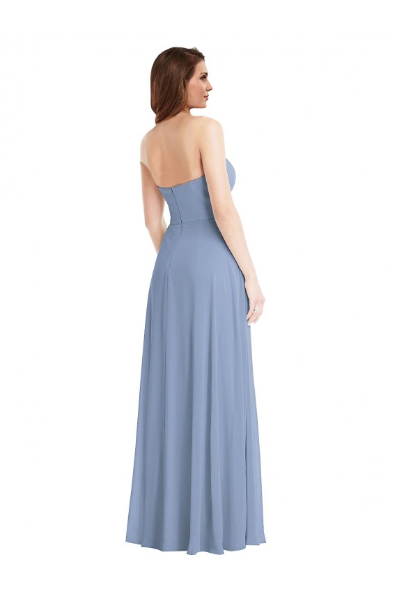 Soft Chiffon Strapless A-Line Dusty Blue Semi Formal Evening Dress / Bridesmaid Dress Derby