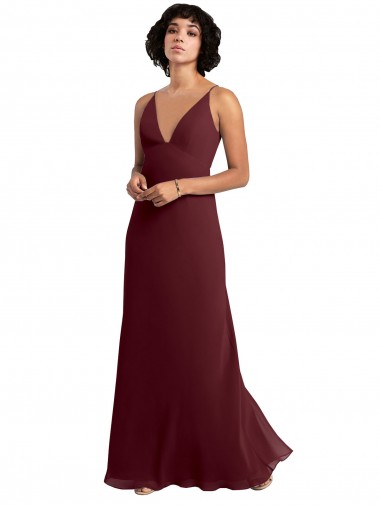Soft Chiffon V-Neck V-Back A-Line Burgundy Gold Bridesmaid Dress / Formal Dress Derby