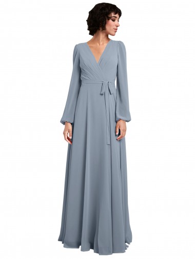 Soft Chiffon V-Neck A-Line Dusty Blue Bridesmaid Dress / Formal Dress Derby
