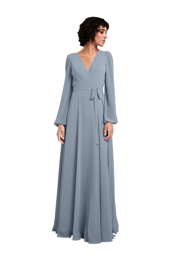 Soft Chiffon V-Neck A-Line Dusty Blue Bridesmaid Dress / Formal Dress Derby