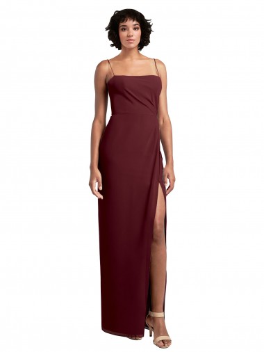Soft Chiffon Square Neck Low Back A-Line Burgundy Gold Evening Dress / Bridesmaid Dress Derby