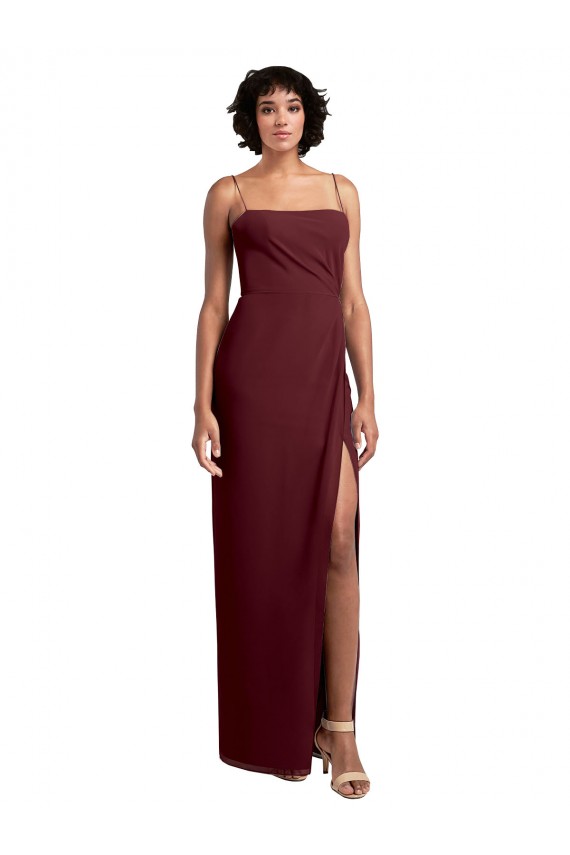 Soft Chiffon Square Neck Low Back A-Line Burgundy Gold Evening Dress / Bridesmaid Dress Derby
