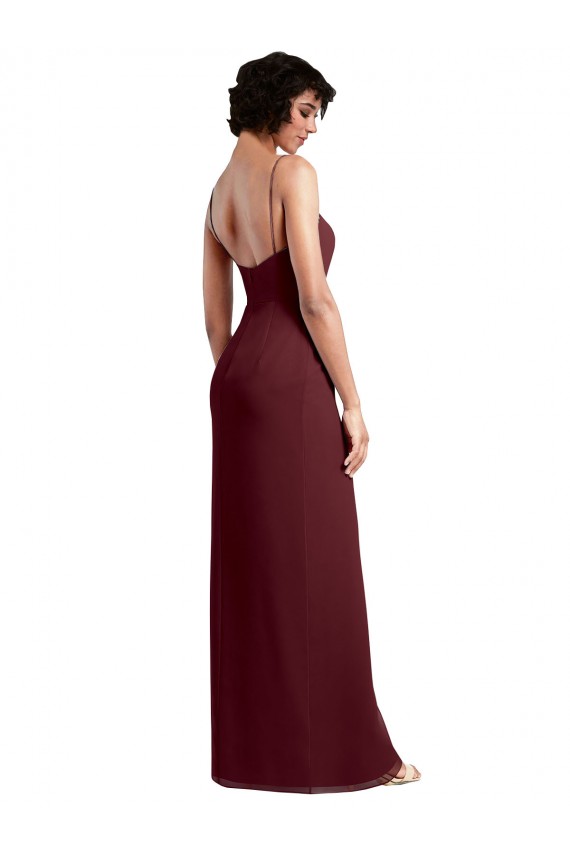 Soft Chiffon Square Neck Low Back A-Line Burgundy Gold Evening Dress / Bridesmaid Dress Derby