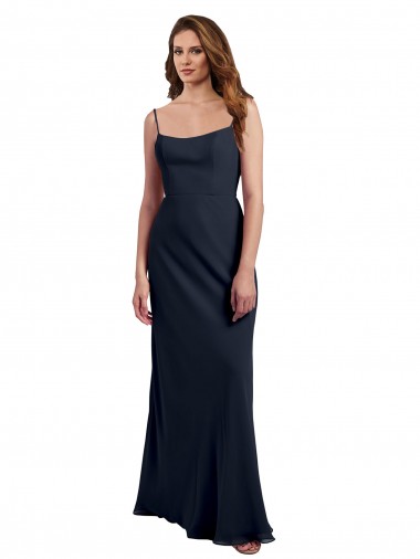 Soft Chiffon Scoop Neck Open Back A-Line Dark Navy Evening Dress / Bridesmaid Dress Derby