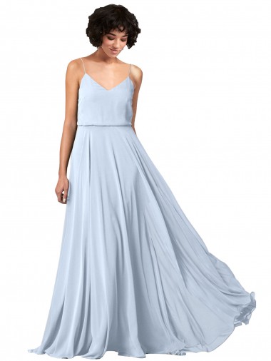 Soft Chiffon V-Neck Low Back A-Line Light Sky Blue Formal Dress / Bridesmaid Dress Derby