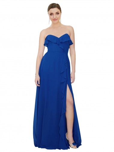 Soft Chiffon Strapless A-Line Royal Blue Bridesmaid Dress Derby