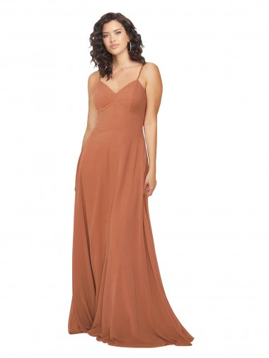Soft Chiffon V-Neck Keyhole Back A-Line Rosewood Bridesmaid Dress Derby