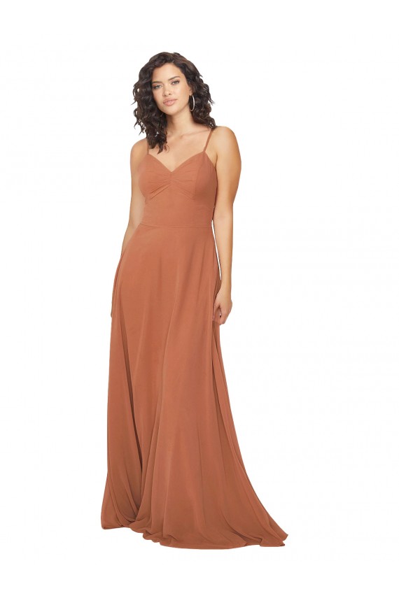 Soft Chiffon V-Neck Keyhole Back A-Line Rosewood Bridesmaid Dress Derby