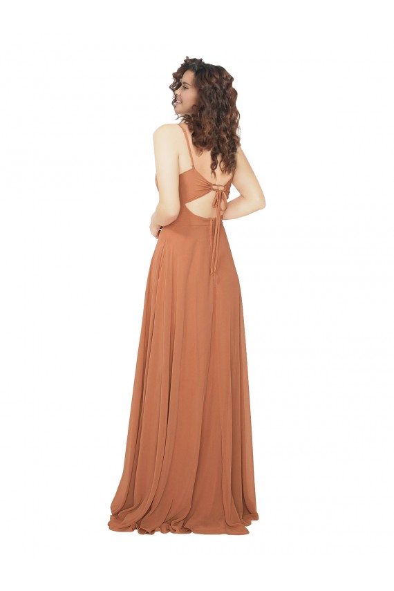 Soft Chiffon V-Neck Keyhole Back A-Line Rosewood Bridesmaid Dress Derby