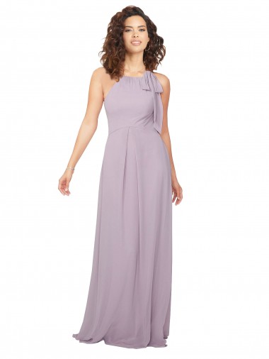 Chiffon Halter Neck Keyhole Back A-Line Pink Glow Bridesmaid Dress / Evening Dress Derby