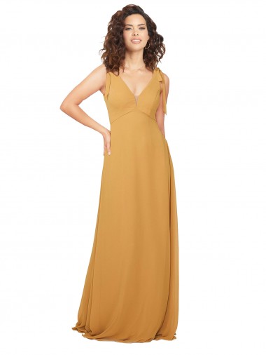 Soft Chiffon V-Neck Keyhole Back A-Line Saffron Bridesmaid Dress Derby