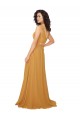 Soft Chiffon V-Neck Keyhole Back A-Line Saffron Bridesmaid Dress Derby