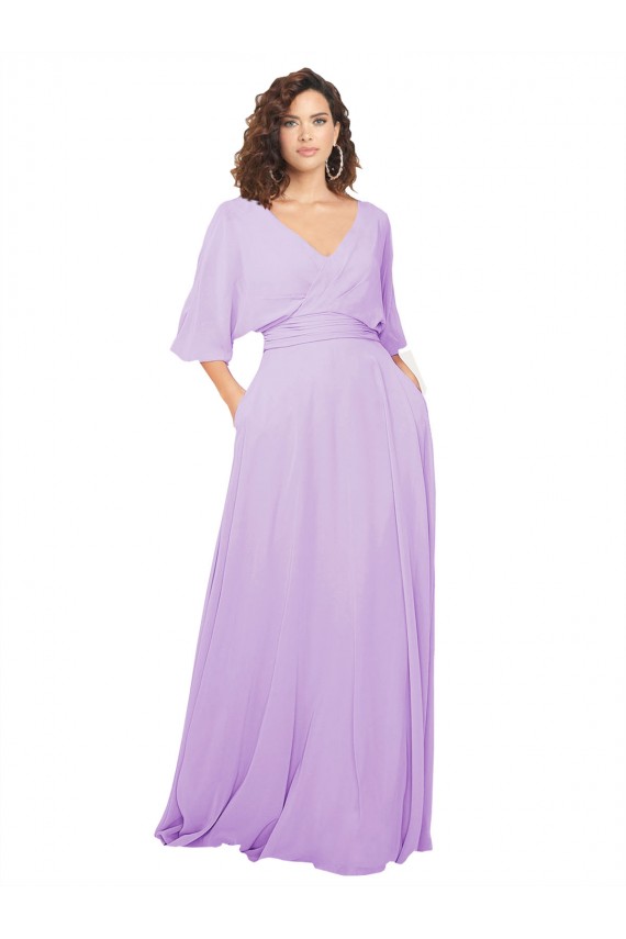 Lxue Chiffon V-Neck Low Back A-Line Lilac Bridesmaid Dress Derby
