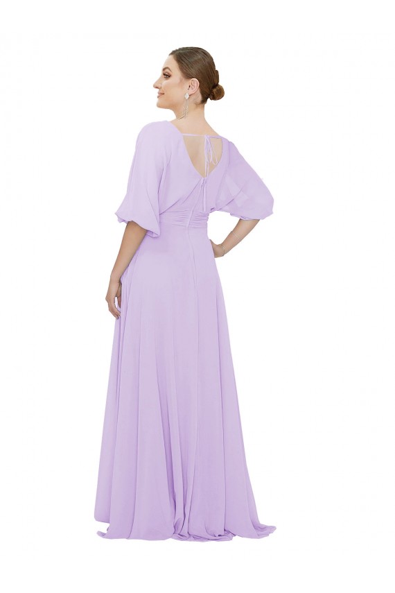 Lxue Chiffon V-Neck Low Back A-Line Lilac Bridesmaid Dress Derby