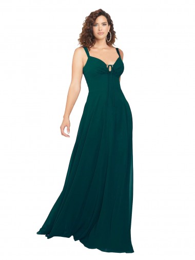Soft Chiffon Sweetheart Low Back A-Line Hunter Bridesmaid Dress Derby
