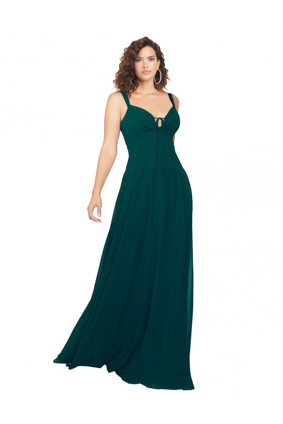 Soft Chiffon Sweetheart Low Back A-Line Hunter Bridesmaid Dress Derby