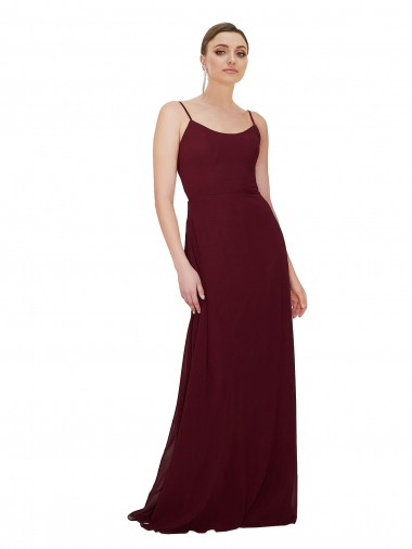 Soft Chiffon Scoop Neck Keyhole Back A-Line Burgundy Gold Bridesmaid Dress Derby