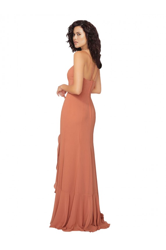 Soft Chiffon Square Neck V-Back A-Line Rosewood Bridesmaid Dress Derby