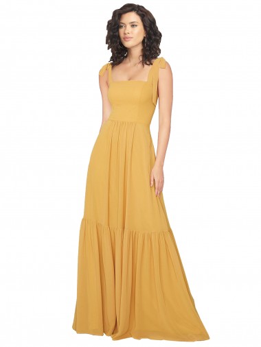 Soft Chiffon Square Neck A-Line Saffron Bridesmaid Dress Derby