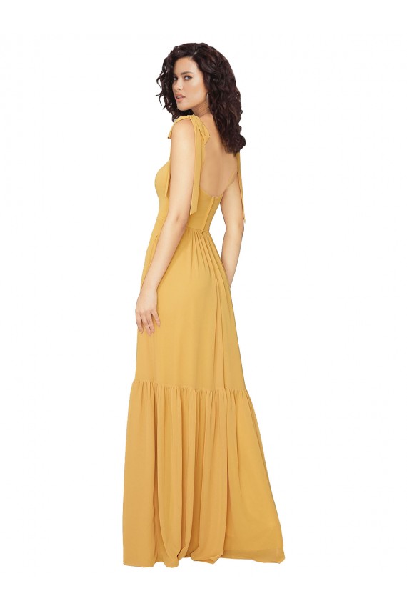 Soft Chiffon Square Neck A-Line Saffron Bridesmaid Dress Derby