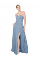 Chiffon Strapless Low Back A-Line Dusty Blue Bridesmaid Dress / Evening Dress Derby