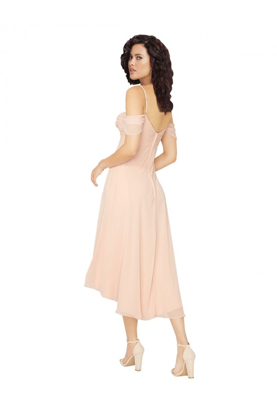 Soft Chiffon Square Neck Low Back A-Line Ice Pink High Low Bridesmaid Dress Derby