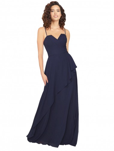 Chiffon V-Neck Low Back A-Line Dark Navy Bridesmaid Dress / Formal Dress Derby