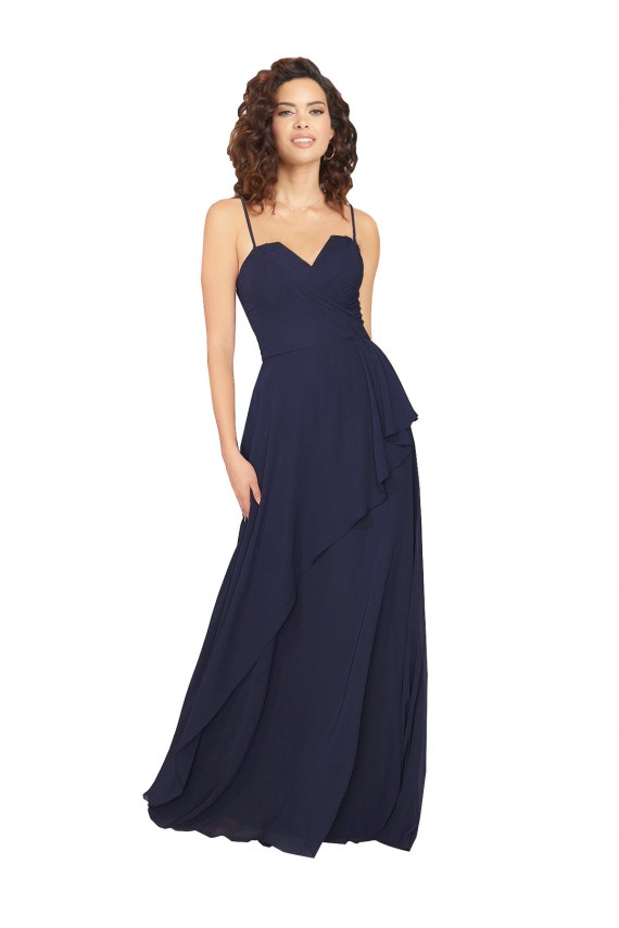 Chiffon V-Neck Low Back A-Line Dark Navy Bridesmaid Dress / Formal Dress Derby