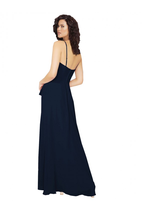 Chiffon V-Neck Low Back A-Line Dark Navy Bridesmaid Dress / Formal Dress Derby