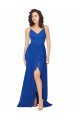 Soft Chiffon V-Neck Open Back A-Line Royal Blue Evening Dress / Bridesmaid Dress Derby