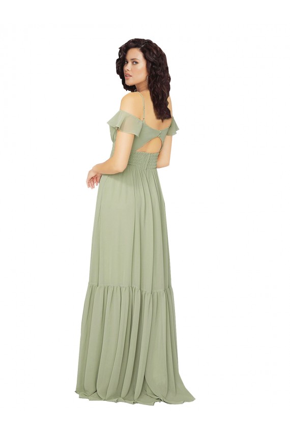 Soft Chiffon Sweetheart Keyhole Back A-Line Saffron Bridesmaid Dress Derby