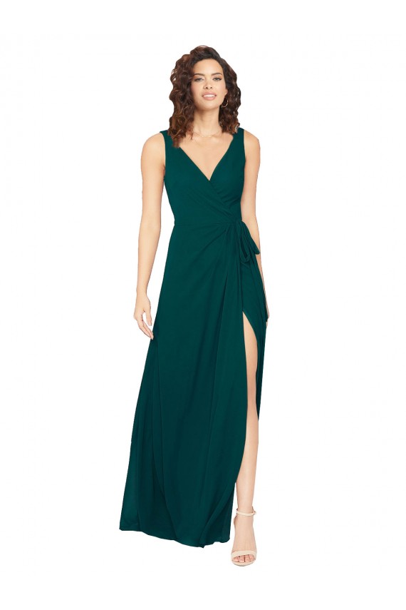 Chiffon V-Neck V-Back A-Line Hunter Evening Gowns / Bridesmaid Dresses Derby