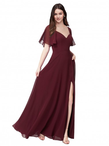 Soft Chiffon Sweetheart Keyhole Back A-Line Burgundy Gold Formal Dress / Bridesmaid Dress Derby