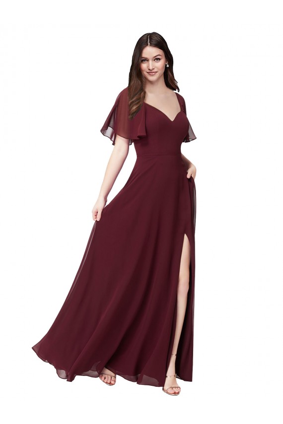 Soft Chiffon Sweetheart Keyhole Back A-Line Burgundy Gold Formal Dress / Bridesmaid Dress Derby