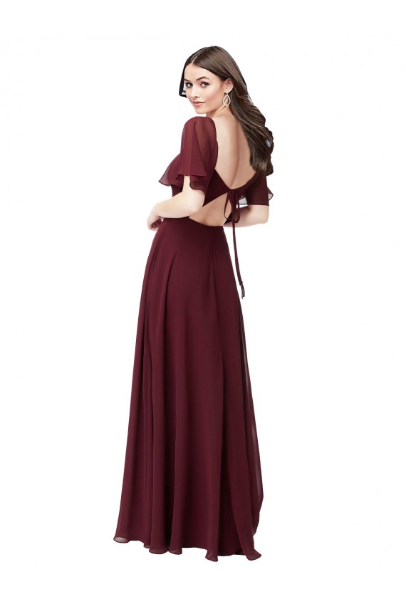 Soft Chiffon Sweetheart Keyhole Back A-Line Burgundy Gold Formal Dress / Bridesmaid Dress Derby