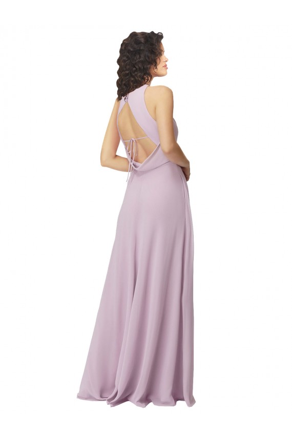 Soft Chiffon High Neck Keyhole Back A-Line Pink Glow Bridesmaid Dress Derby