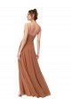 Soft Chiffon Cowl Neck Low Back A-Line Rosewood Bridesmaid Dress Derby