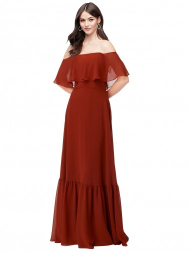 Soft Chiffon Off the Shoulder A-Line Red Bridesmaid Dress Derby