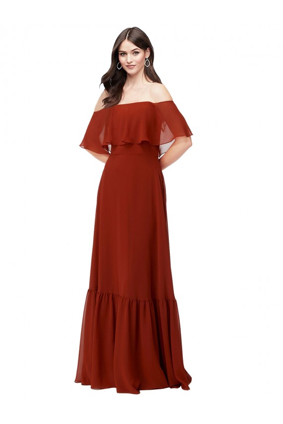 Soft Chiffon Off the Shoulder A-Line Red Bridesmaid Dress Derby