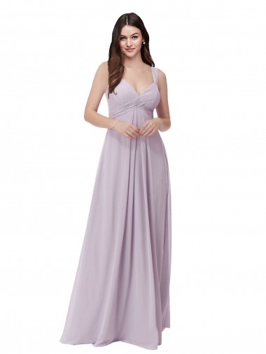 Soft Chiffon V-Neck Low Back A-Line Pink Glow Bridesmaid Dress Derby