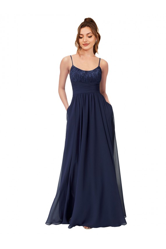 Soft Chiffon & Lace Scoop Neck Low Back A-Line Dark Navy Bridesmaid Dress Derby